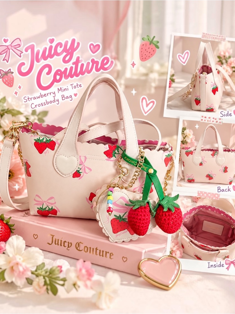 Juicy Couture Strawberry Mini Tote Crossbody Bag 🍓🎀